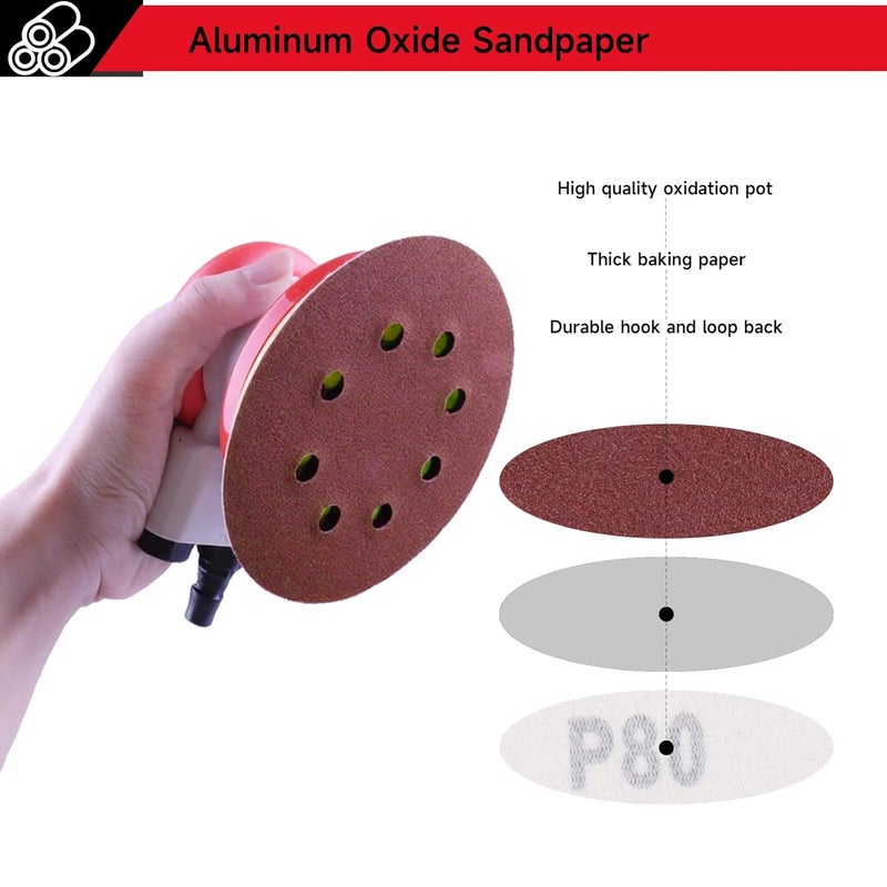 Vesagrin 50 PCS 5 Inch Sanding Discs 80Grit, Round Hook and Loop Sandpaper for Random Orbital Sander - Image 3